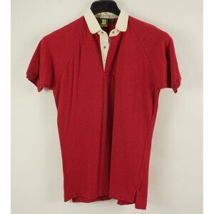 Vintage 1980s Bleachers Knit Raglan Snap Front Polo Shirt Mens Small Preppy Pink